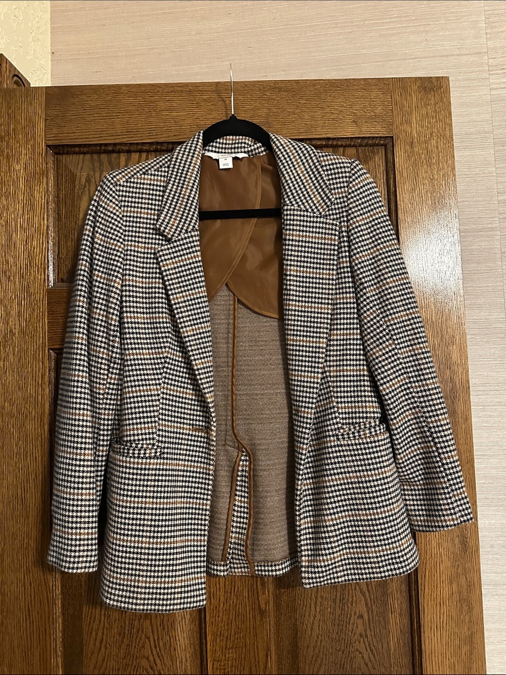 Old Navy Houndstooth Plaid Blazer Jacket - Brown/Black/White